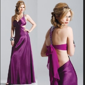 Purple Halter Satin Lace Up Sexy Elegant Prom Dresses