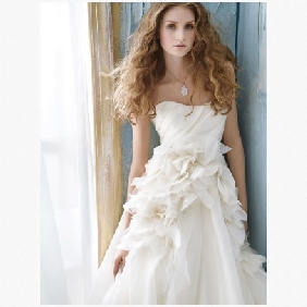 Ivory Satin Organza Backless Ruffles Ball Gown Wedding Dresses