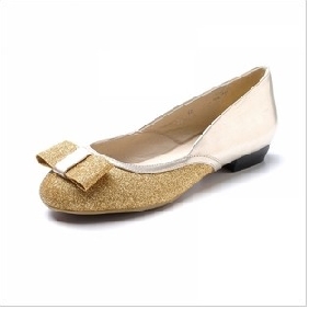 Gold Elegant Dress Shoes Bow On Flats