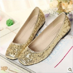 Gold With Sequins Dress Shoes Flats