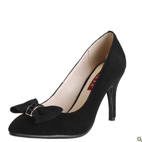 Black Spike Heel Big Bow On Women's Bridal Shoes