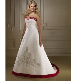 Sleeveless Halter White Red Satin Simple A-line Wedding Dresses