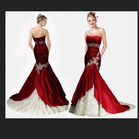 Satin Lace Simple Ruffles White Red A-line Wedding Dresses