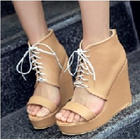 Beige Lace Up Sexy High Heel Women's Wedge Shoes