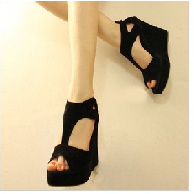Black Sexy Elegant With High Platform Women's Wedge Shoes