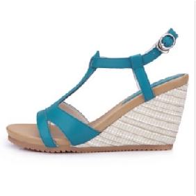 Blue Real Leather Casual Women's Wedge Shoes