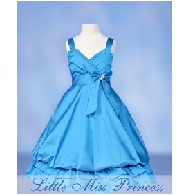 Blue Satin Big Bow Straps Layered Flower Girl Dresses