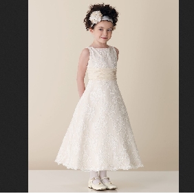 Ivory Lace Sleeveless With Sash Flower Girl Dresses