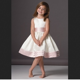 White Pink Knee Length With Sash Flower Girl Dresses