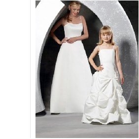 White Spaghetti Straps Princess Satin Ruffles Flower Girl Dresses