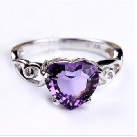 Purple Diamond Heart Shape Silver Wedding & Engagement Rings