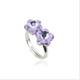 Silver Purple Diamond Plum Flowers Wedding & Engagement Rings