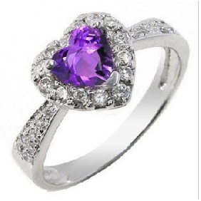 Purple Gemstone With White Diamond Heart Shape Wedding & Engagement Rings