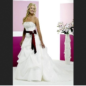White Satin Halter Sleeveless With Red Bow Empire Wedding Dresses