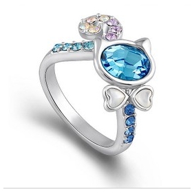 Blue Diamond Silver Cat Shape Wedding & Engagement Rings
