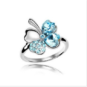 Blue Diamond Four Leaf Clover Style Shiny Elegant Wedding & Engagement Rings