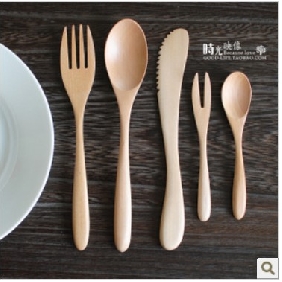 Knife Fork 5 Pieces Handmade Wooden Dinnerware