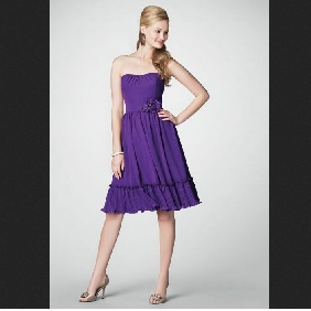 Purple Chiffon Ruched Strapless Backless Bridesmaid Dresses
