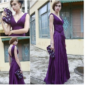 Purple Floor Length Party Backless Bridesmaid Dresses