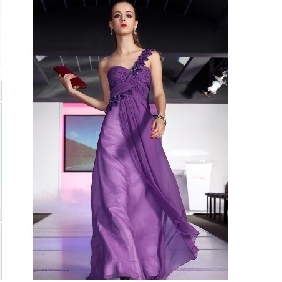 One Shoulder Purple Backless Layered Bridesmaid Dresses