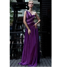 One Shoulder Floor Length Party Elegant Purple Bridesmaid Dresses