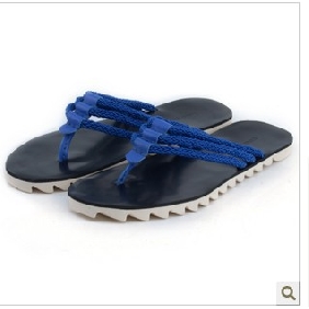 Blue Anti Slip Leather Men's Flip Flops
