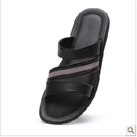 Black Real Leather Fashion Super Soft Men's Flip Flops