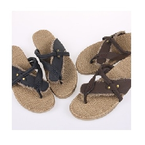 Real Leather Straw Bottom Casual Men's Flip Flops