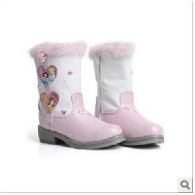 Pink Cartoon Images On Girl's Wool Baby Boots
