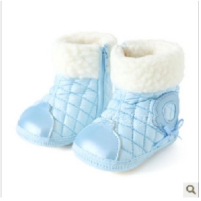 Girl's Blue With Zipper Wool Baby Boots