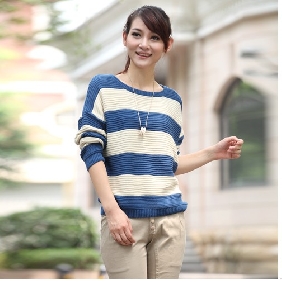 Blue Ivory Long Sleeves Loose Women's Sweaters
