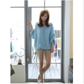 Blue O Neck Casual Wool Women's Sweaters