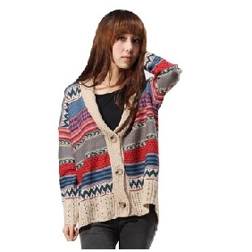Colourful With Buttons Loose Long Sleeves Women's Sweaters