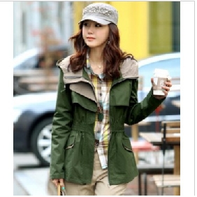 Green Casual Nylon Cotton Women's Jackets & Coats