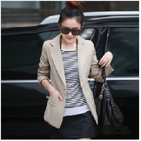 Khaki One Button Suit Style Women's Jackets & Coats