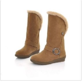 Brown Flat Bottom Wool Thick Women's Boots