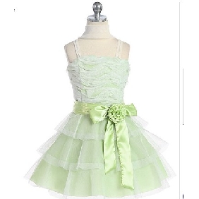 Green With Bow Sash Layered Junior Bridesmaid Dresses