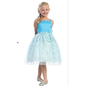 Blue Knee Length Beaded Junior Bridesmaid Dresses