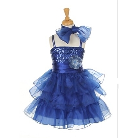 Blue Beaded Layered Tulle Junior Bridesmaid Dresses