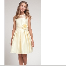 Yellow Sleeveless Satin Ruffles Junior Bridesmaid Dresses