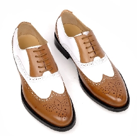 Brown White With Pattern Genuine Leather Men's Dress Shoes
