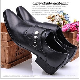 Black Pointed Flat Bottom Genuine Leather Men's Dress Shoes