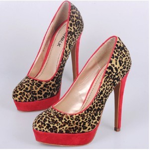 Leopard Grain PU Leather Party Heels & Pumps