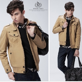 Khaki Pure Cotton Slim Business Men's Jackets & Coats
