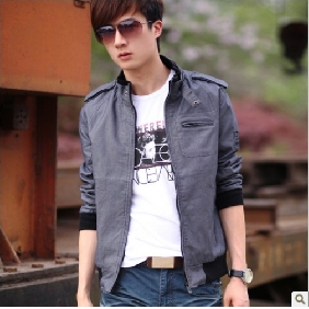 Gray Fall Style Cotton Men's Jackets & Coats