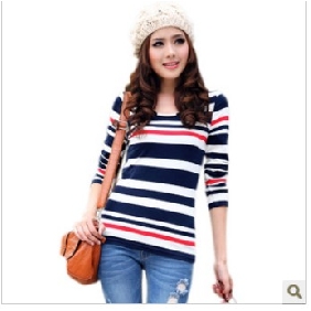 Blue Tight Long Sleeves With Stripes Women's Tank Tops