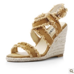 Brown Canvas Wedge Style Summer Women's Sandals