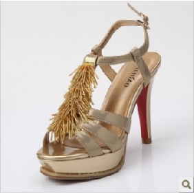 Gold With Tassel Super High Heel Women's Sandals