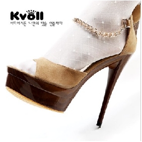 Brown With Gold Chain Super High Heel Women's Sandals