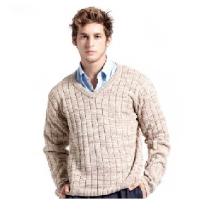 V-neck With Stripes Champagne Thick Men's Sweaters